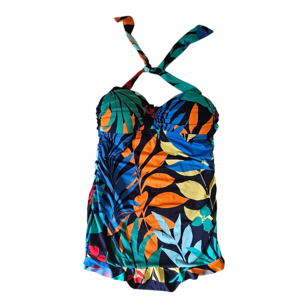 Tommy Bahama One- Piece Swimsuit Womens 12 Halter Tummy Control Built In Bra